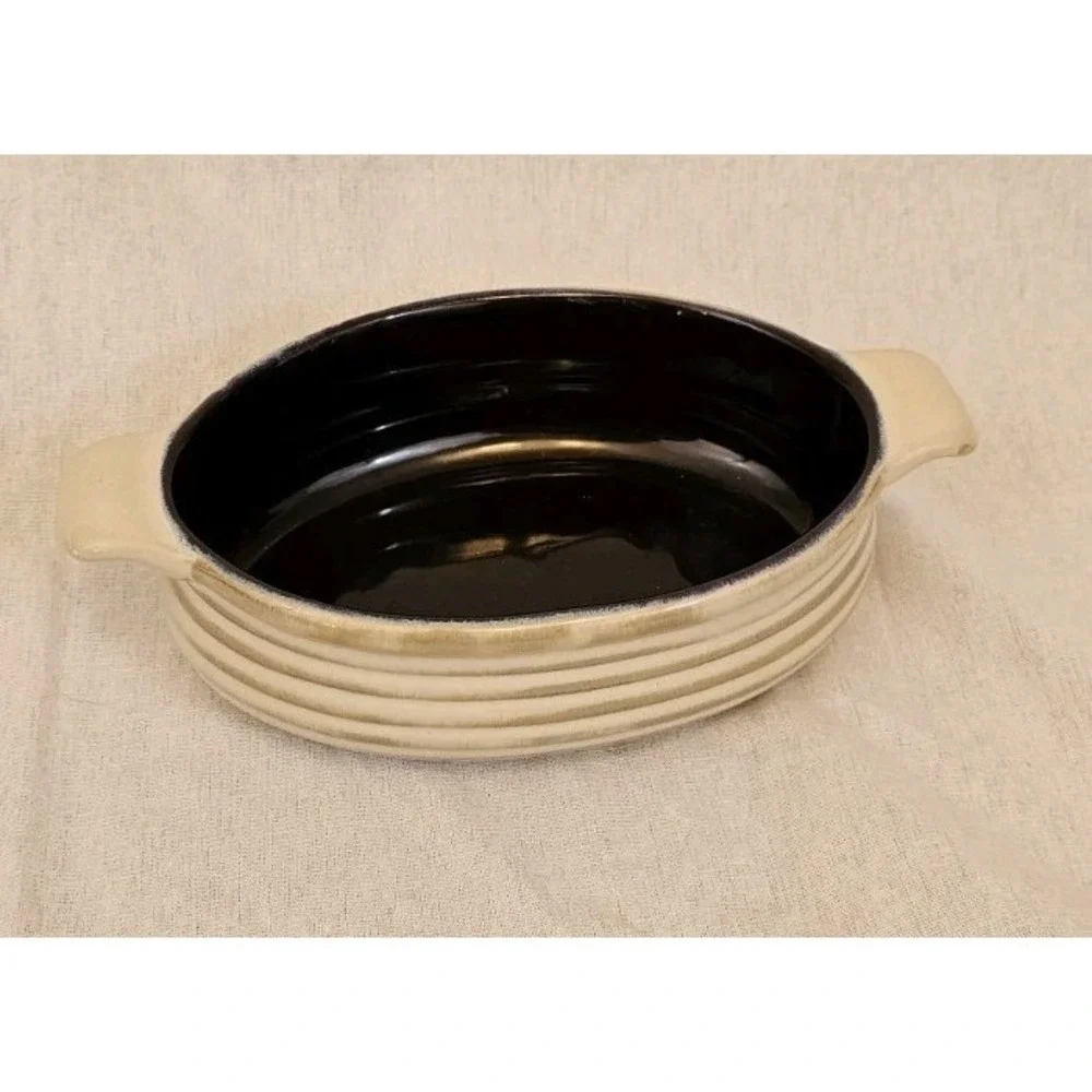 Tastefully Simple Oval Dip Stoneware Crock Serving Dish Bowl Baker